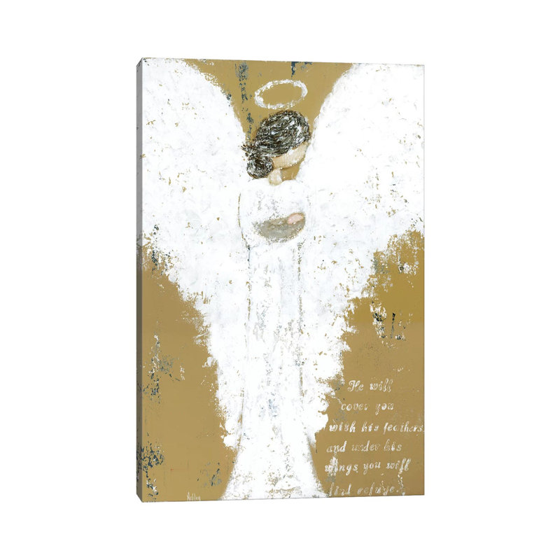 Ange tenant un enfant par Ashley Bradley - peinture sur toile tendue, H 40 po x l 26 po x P 1,5 po