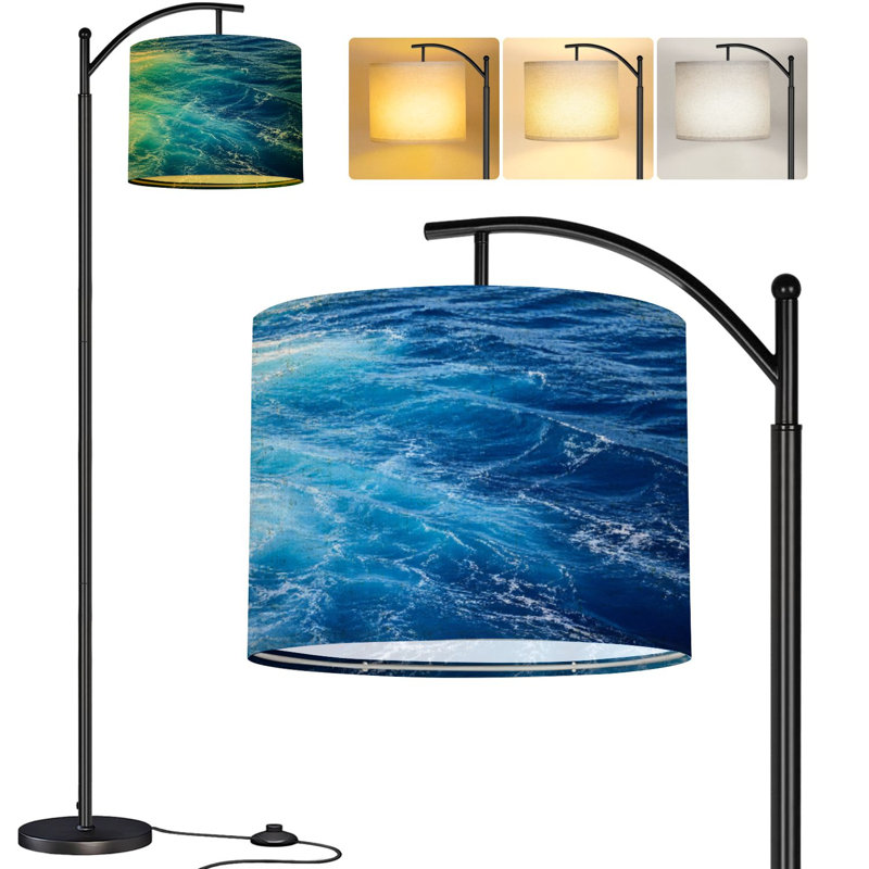  Arc Floor Lamp Abstract art blue paint liquid fluid grunge texture Tall Modern Standing Lamp LED Adjustable Linen Lampshade 3 Color Temperatures