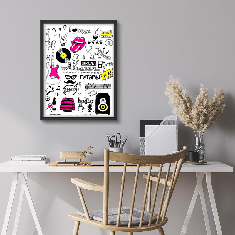 "Rock Music Doodle, musique rétro, thème artistique avec guitare, petit décor coloré", Naturel, H 16 po x l 12 po