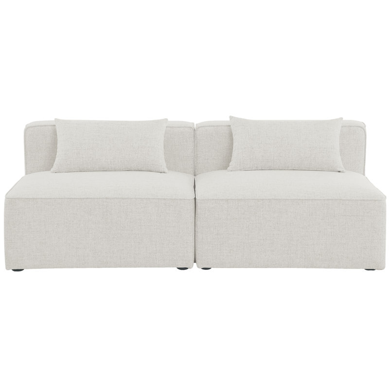 Causeuse Cube, Tissu crème texturé en lin