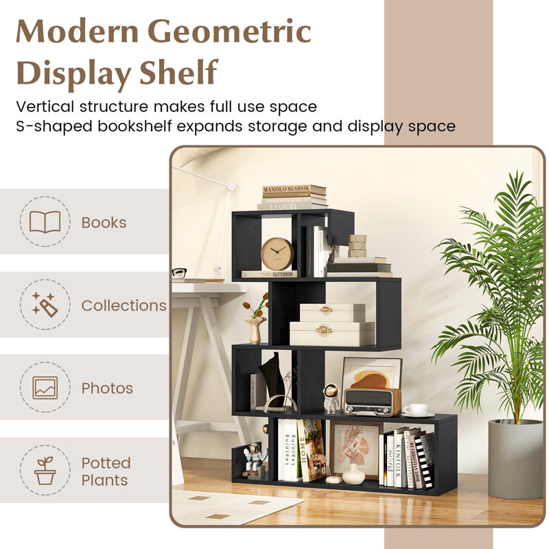 Ebern Designs 1 Pcs 5-tier S-shaped Bookshelf With Open Cubes Anti-toppling Kits Freestanding Bookcase