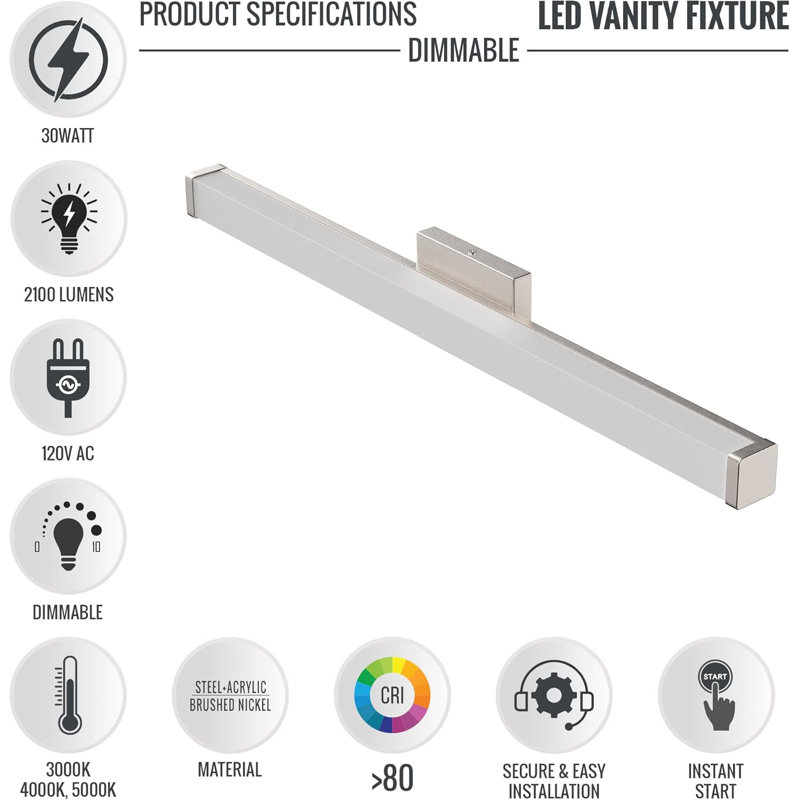 36-Inch Brushed Nickel Dimmable LED Vanity Light