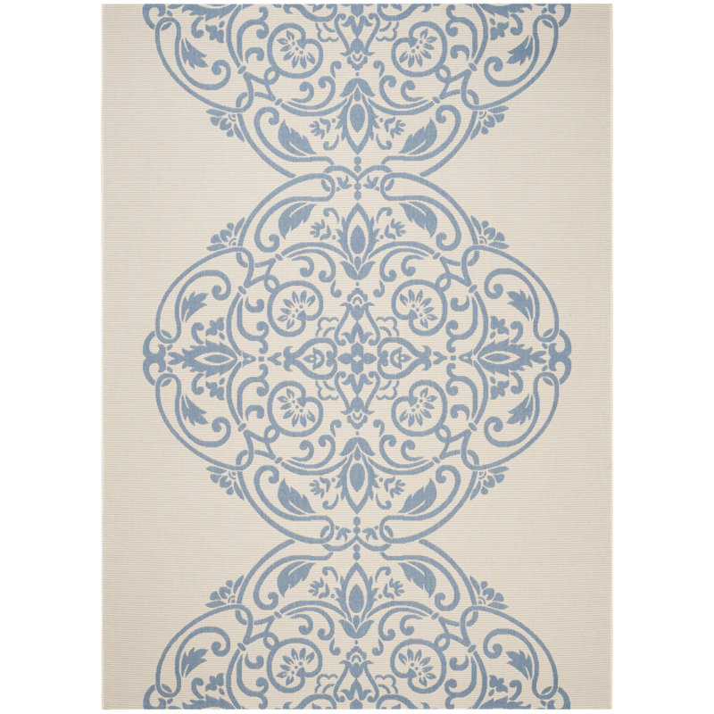 Tapis ikat beige / bleu Joliet, Rectangle 8 pi x 11 pi 2 po
