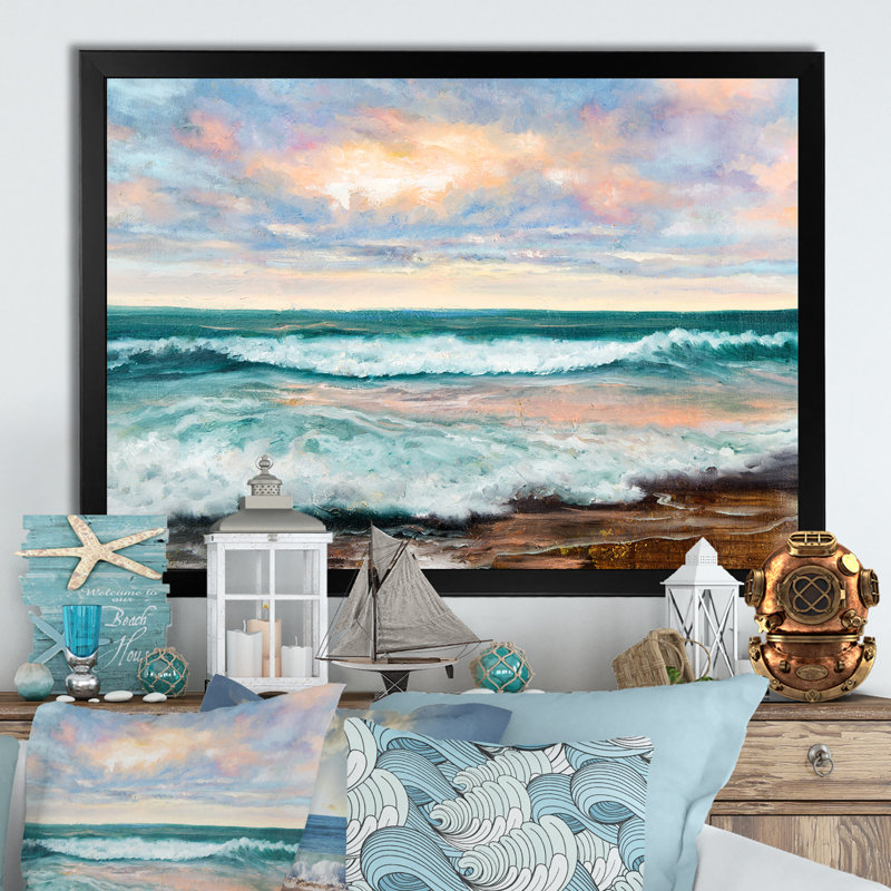 Wild Blue Ocean Waves VII - reproduction d'art sur toile, Cadre photo noir, H 8 po x l 12 po x P 1 po
