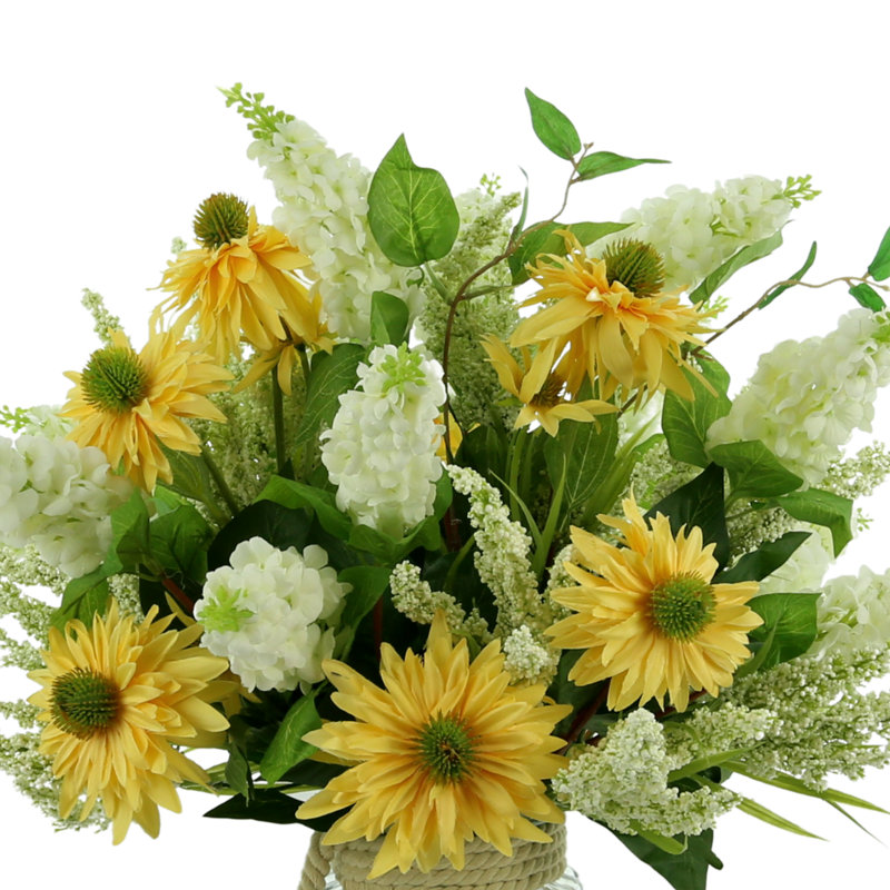 Faux Floral Arrangement with Daisies, Heather and Lilacs