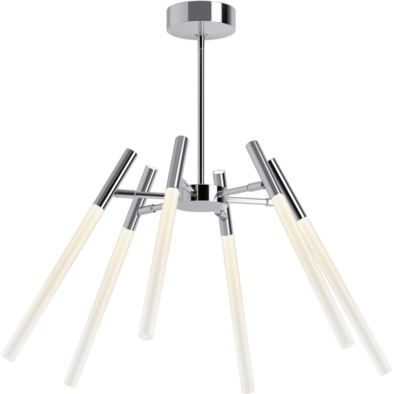 6 - Light Unique / Statement* Modern Linear LED Chandelier, Polished Chrome