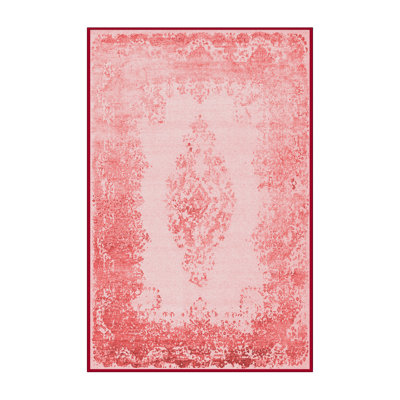 Tapis oriental en laine / polyester tissé à la machine en rouge / rouge clair
