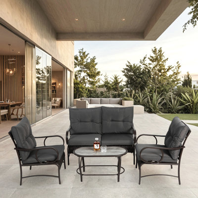 4 Piece Outdoor Patio Furniture Sets, Wicker Conversation Set For Porch Deck,  Rattan Sofa Chair With Cushion-Grey