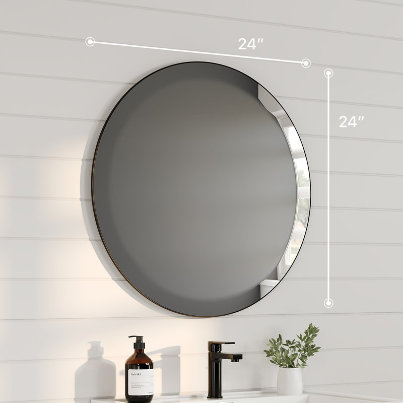 Ebern Designs Witwicki 24" X 24" Circle / Witwicki Silver Aluminum Framed Mirror
