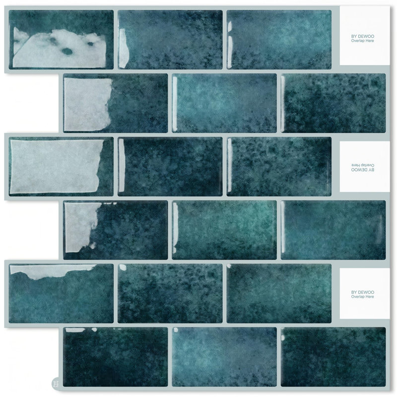 Carrelage style métro auto-adhésif 12 po x 12 po, dosseret en vinyle bleu foncé pour dosseret de cuisine, 10 feuilles