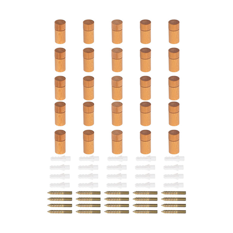 Outwater Beech Wood Standoffs, 3/4In Diameter X 1In Barrel Length, Natural Finish, Indoor Use, Mounting Hardware Included, 20 Pack