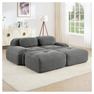 Canapé modulaire en velours côtelé gris 2 places avec méridienne et assise de salon ergonomique