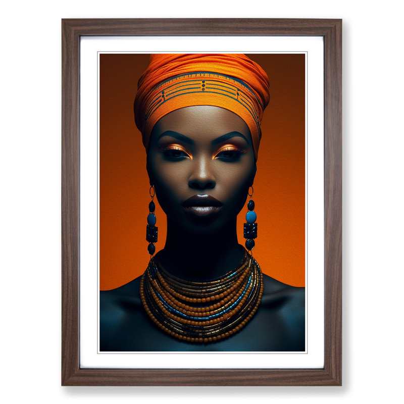African Woman Minimalism No.2 - Framed Print, Walnut, 64cm H x 46cm W x 2cm D
