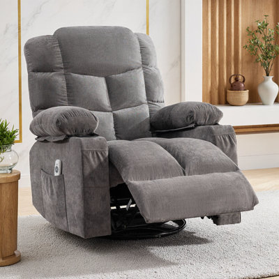 Fauteuil inclinable surdimensionné à bascule pivotant de massage de 38 po, avec chaleur et vibration à 8 points, port USB, porte-gobelets