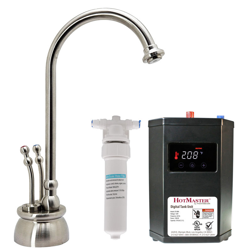Docalorah 10" 2-Handle Hot and Cold Water Dispenser Faucet with Digital Tank and Filter, Stainless Steel
