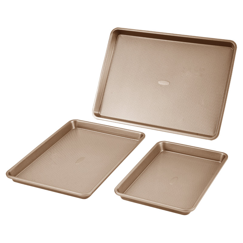 Gold Nonstick Carbon Steel Bakeware Set with Silicone Handles, 3-Piece