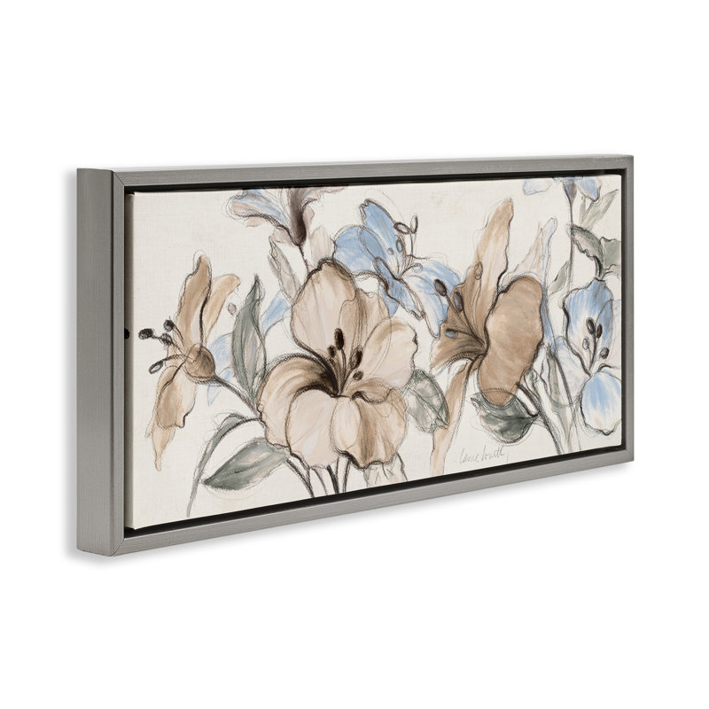 Cadre flottant neutre Whispering Florals, design par Lanie Loreth, H 14 po x l 31 po, Cadre flottant gris lustré
