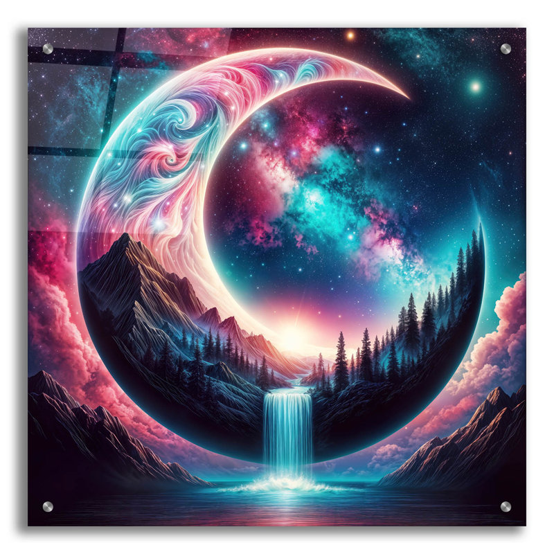  «Moon World 1» par Rey Klimt, art mural en verre acrylique, 24 po x 24 po