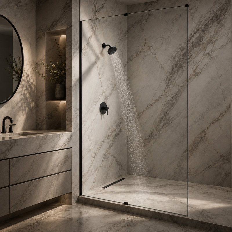 Pommeau de douche rond fixe de 14 cm (5,5 po) à 9 jets et pivotant à 360 °, Noir mat