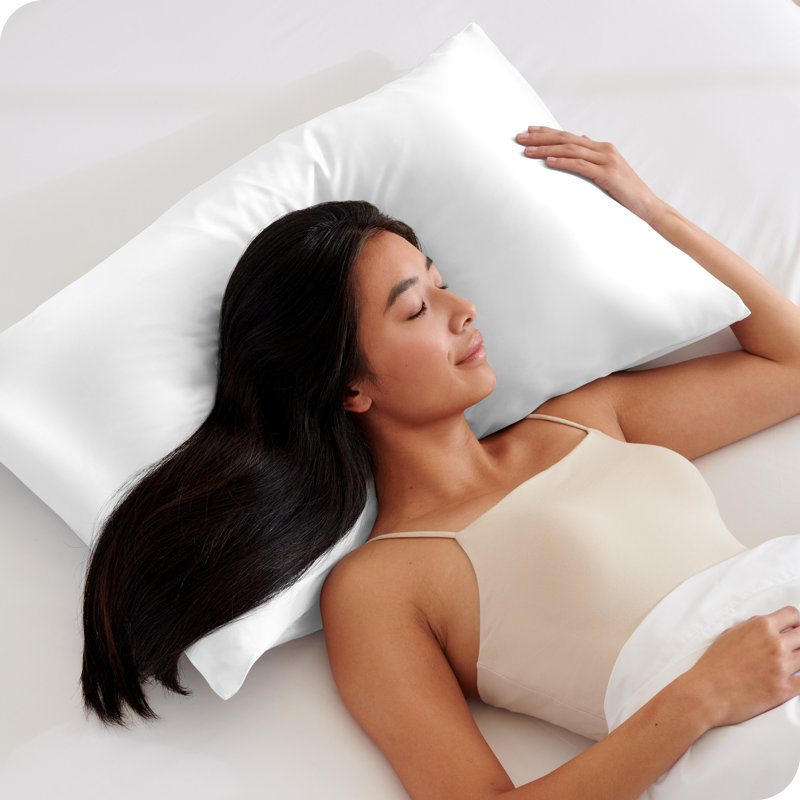 Ensemble de taies d'oreiller en satin avec fermeture à glissière, Blanc, Très grand 