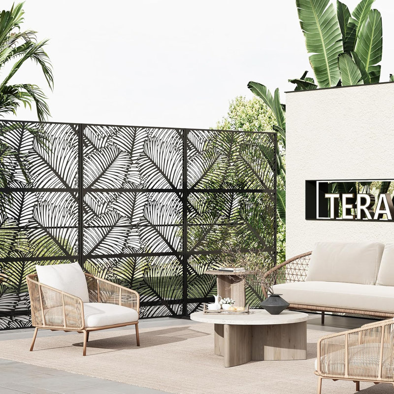 Outdoor Metal Privacy Screen – 72"×47" Freestanding Garden Pool Divider with Stand Decorative, Galvanized Steel Privacy Fence for Balcony Patio Indoor Room Hot Tub