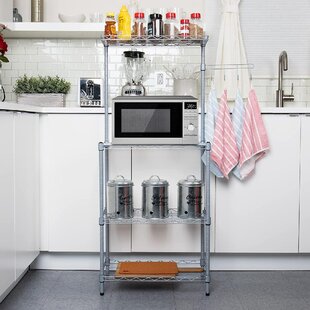 Kitchen Baker's Rack with Flip Door Cabinet, 5-Tier Microwave Stand with  Pegboard Accessories, Large Metal Storage Shelves for Garage Pantry Home