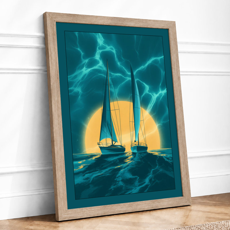 Sailboat in the Storm Coastal - Framed Print, A4 - 29.7 x 21.0 cm, Oak