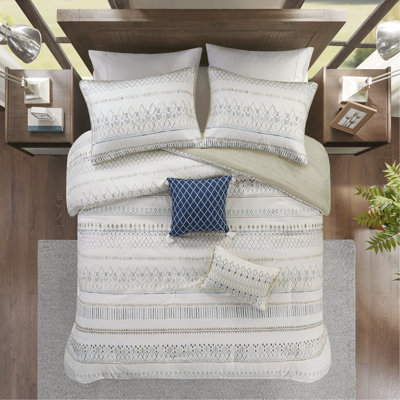 Ensemble d'édredon imprimé 5 pièces avec coussins décoratifs en taupe / bleu 5 pièces
