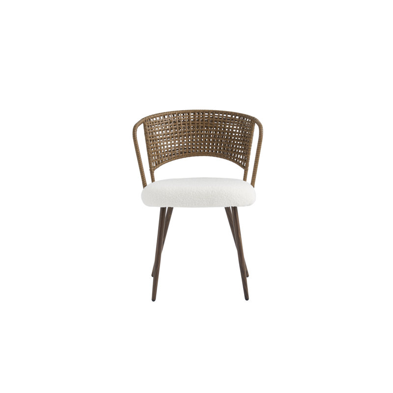 Ensemble de 4 chaises de salle à manger rembourrées en rotin avec dossier tissé, pieds en métal et pieds réglables pour la cuisine et la salle à manger