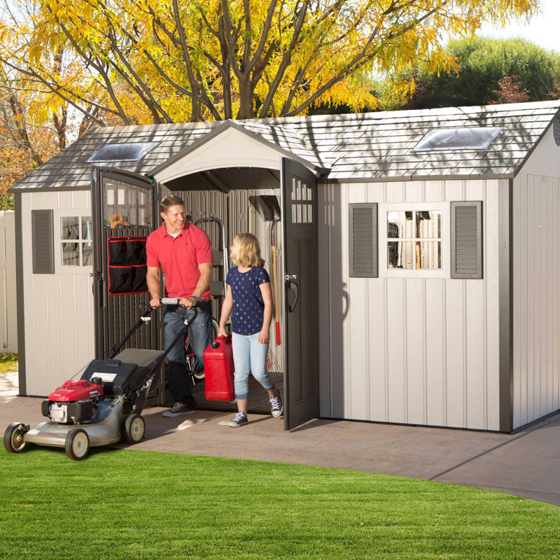 Lifetime 15' x 8' Brown Polyethylene Storage Shed with Windows and Shelving