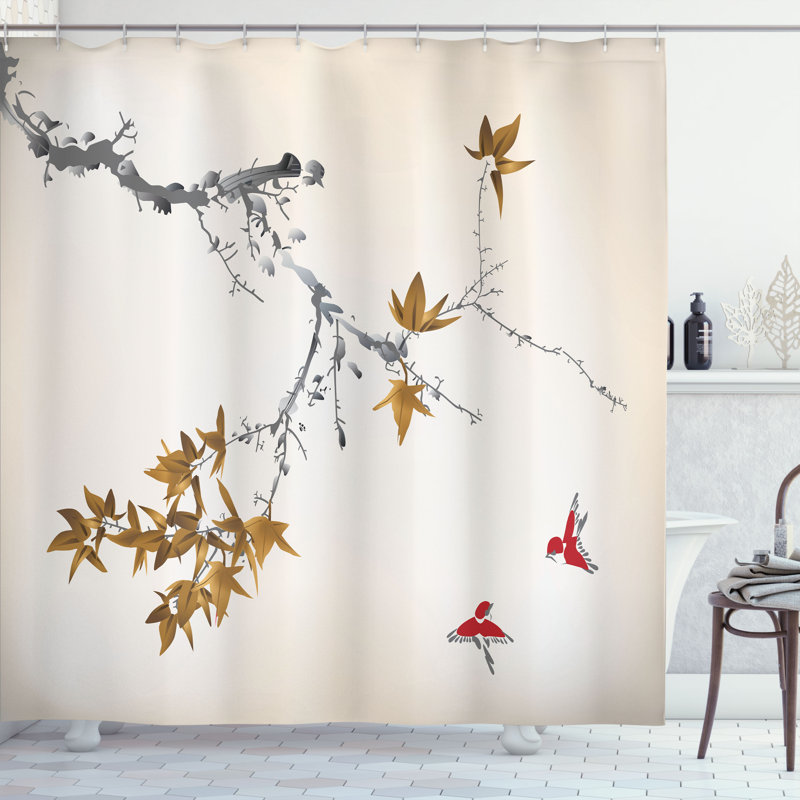 Japanese Shower Curtain Set + Hooks, 70"H x 69"W, Dark Khaki