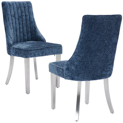 American Traditional Chenille Solid Wood Upholstered Dining Chairs With Stainless Steel Legs