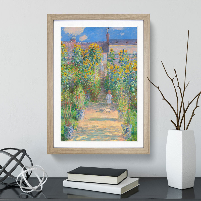 Garden at Vetheuil by Claude Monet - Framed Print, Oak Framed, 65cm H x 48cm W x 2cm D