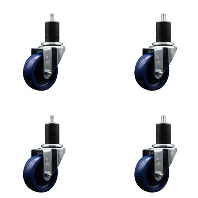 3.5 Inch SS Solid Poly Wheel Swivel 1-3/4 Inch Expanding Stem Caster Set SCC