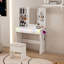 Bureau de coiffeuse avec miroir à DEL et prise de courant, ensemble de coiffeuse avec tiroirs de rangement et chaise, 3 modes d'éclairage et luminosité réglable à DEL RVB, coiffeuse pour chambre de filles
