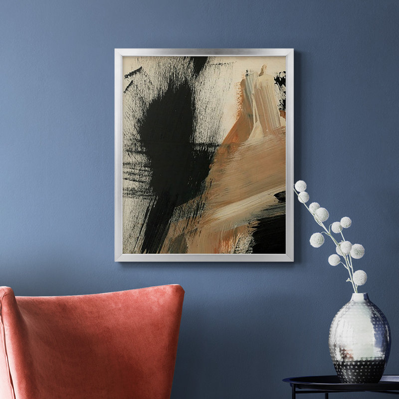 «Baked Paintstrokes I», toile encadrée de qualité supérieure - prête à être accrochée, Argent, H 24 po x l 20 po