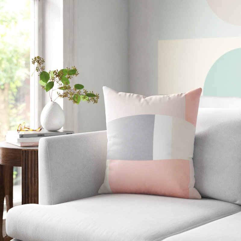 Almendra Geometric Square Throw Cushion, Down Blend, Medium, Beige / Sky Blue / Gray / Saffron