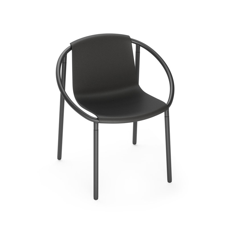 ErgoStack Black Metal and Wood Composite Outdoor Lounge Chair