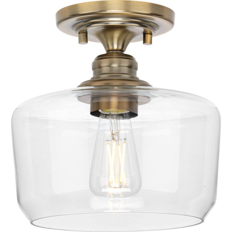 Plafonnier semi-encastré 1 lumière 9 po, Laiton rétro