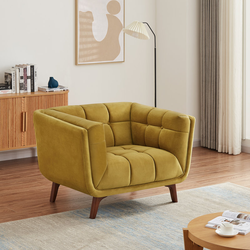 Fauteuil capitonné large de 45 po Cointon, Velours doré