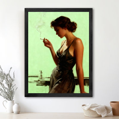 «Black Elegant Vintage Elegant femme smoking Art», impressions encadrées de style rétro
