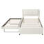 Lit plateforme double tapissier avec lit gigogne, lit gigogne peut être plat ou érigé, beige