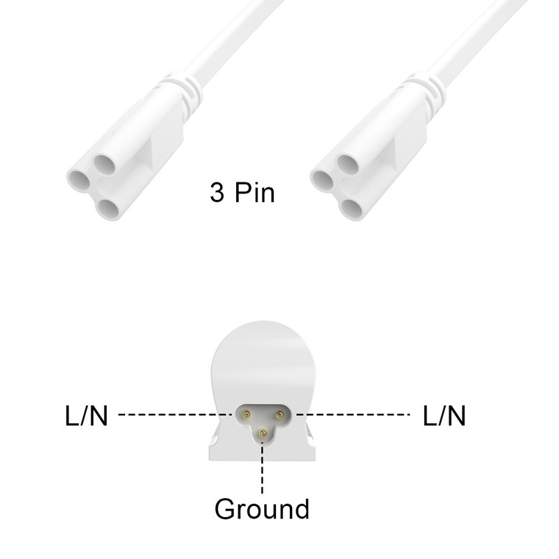 4Pcs 3-Pin T8  Fitting Led Shop Light Cable, 48" H x 0.2 W x 0.2" D