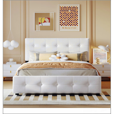 Lit plateforme tapissier avec tête de lit classique et 4 tiroirs, aucun sommier nécessaire, tissu en lin