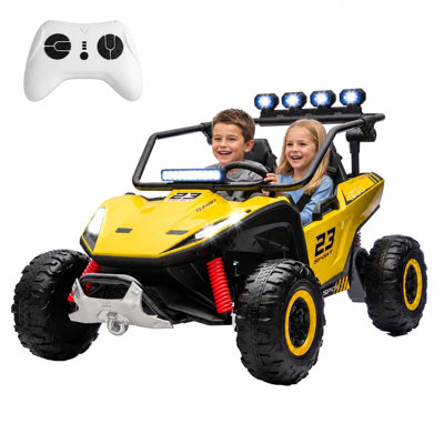 Voiture UTV 24V 800W 4WD pour enfants, véhicule tout-terrain électrique 2 places avec télécommande, pneus EVA, amortisseurs, lumières DEL et lecteur de musique