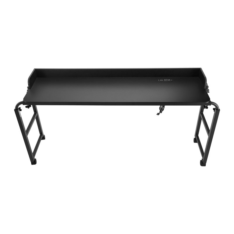 Table de lit ajustable avec prises de courant - Bureau mobile à roulettes pour ordinateur portable à usage domestique et hospitalier, noir