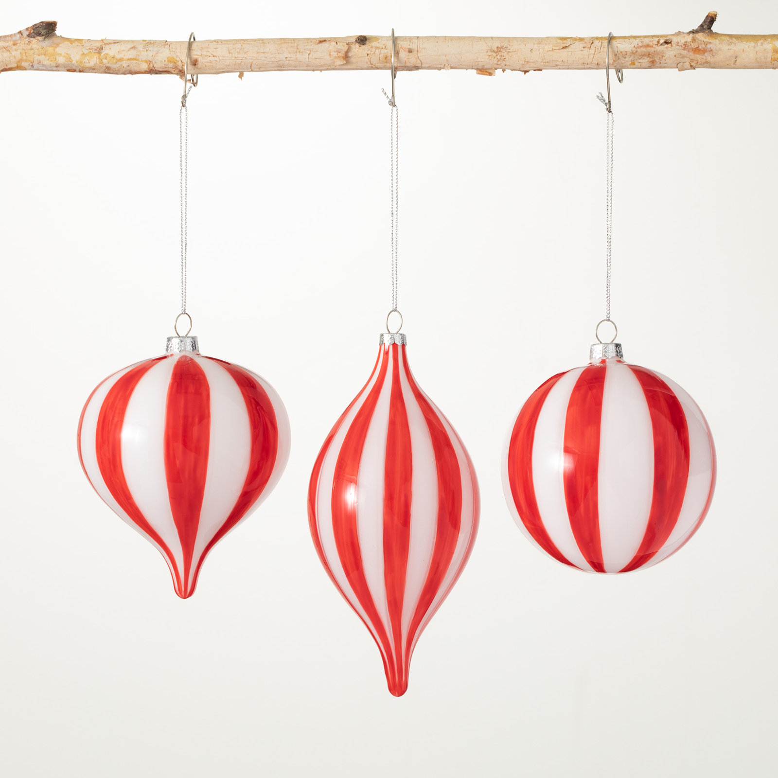 3 Piece Candy Cane Striped Finial Ornament Set