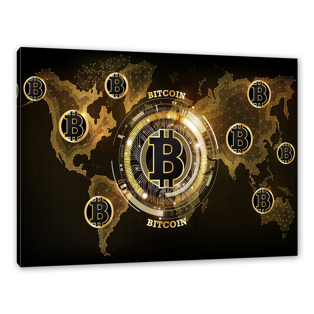 Leinwandbild Weltkarte der Bitcoins BTC