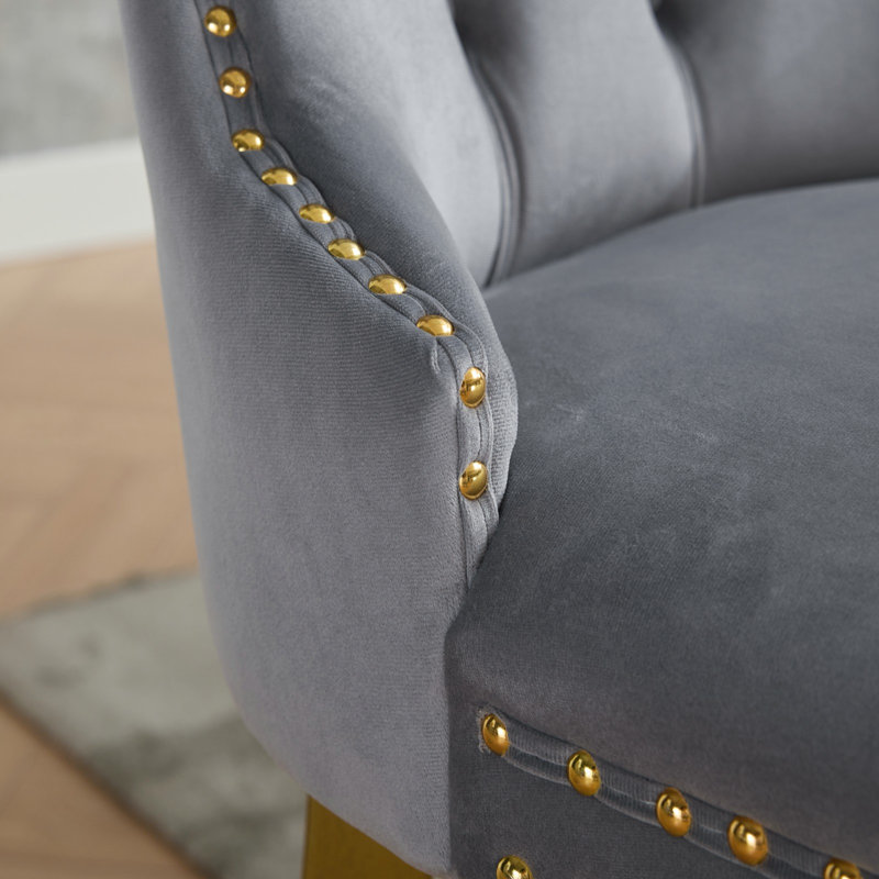 Chaises capitonnées Allena , Doré, Velours gris, 2