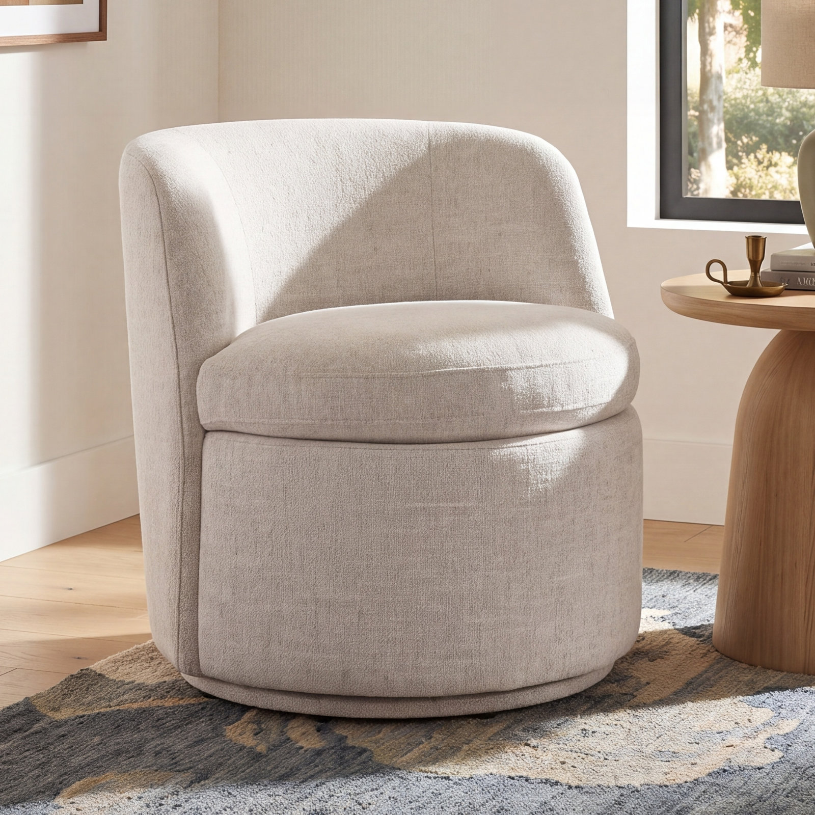Swivel Barrel Chair, Nathan Wheat Performance Tweed
